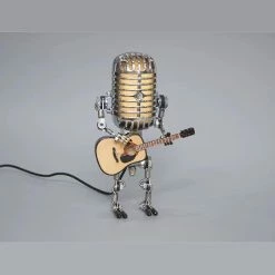 Unbranded Vintage Microphone Robot Lampe De Table Robot Lampe De Bureau Avec Une Guitare, Robot Rétro Touch Dimmer