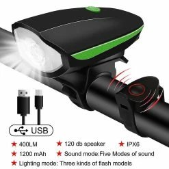Nw 1776 Shxx Bicycle Front Light Avec Bike Horn Usb Rechargeable Bike Front Lamp Electronic Bell Cycling Lampe De Poche LanternE VTT Accessoires (vert) Xq-zxc54