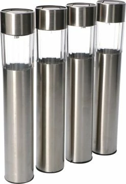 Solarlampkoning Lampe à Piquet Solar Lucifer éclairage De Chemin En Acier Inoxydable à L'énergie Solaire (4 Pièces)