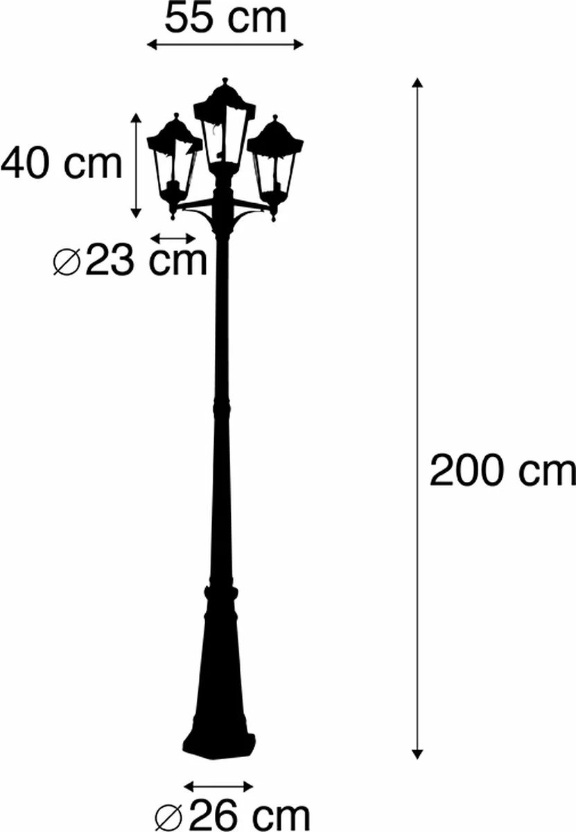 QAZQA New_orleans - Lampe D'extérieur Smart à LED Rurale | Lampadaire Pour Extérieur Avec WiFi - 3 Lumières - H 230 Cm - Zwart - Éclairage Extérieur 4 QAZQA New_orleans - Lampe D'extérieur Smart à LED Rurale | Lampadaire Pour Extérieur Avec WiFi - 3 Lumières - H 230 Cm - Zwart - Éclairage Extérieur – Image 4