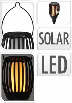 Pro Garden Lampe De Jardin Torch - Solar - LED Effet Flamme - 3 En 1 : Spot à Pointes, à Poser, à Suspendre - 47cm