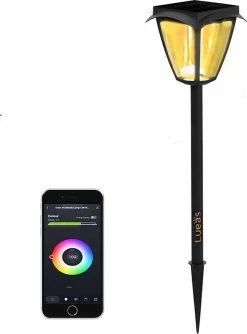Lueas® - Lampe Solar - Lanterne LED Contrôlable Par Téléphone - Avec Application - Énergie Solaire - Éclairage De Chemin - Capteur De Lumière - Bluetooth